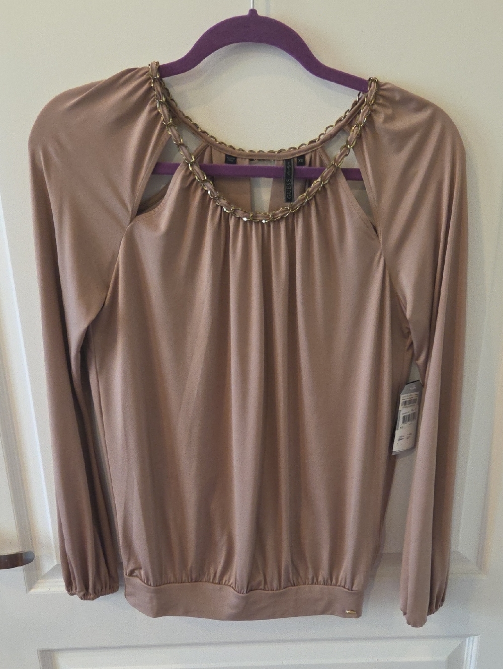NEW! Guess Long Sleeve Blouse with Gold Chain Trim